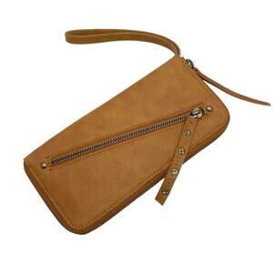 Free People Vegan Faux Leather Wallet‎ Wristlet Tan Light Brown Cash Card Holder